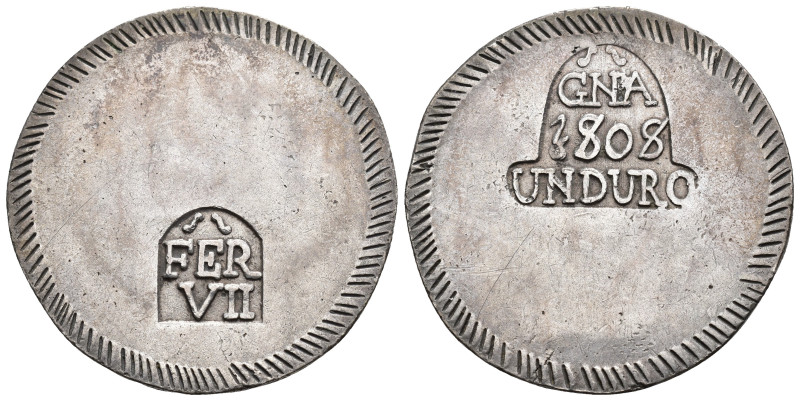 FERNANDO VII. 1 duro. Gerona. 1808. AR 27,2 g. 40,2 mm. VI-1005. MBC.