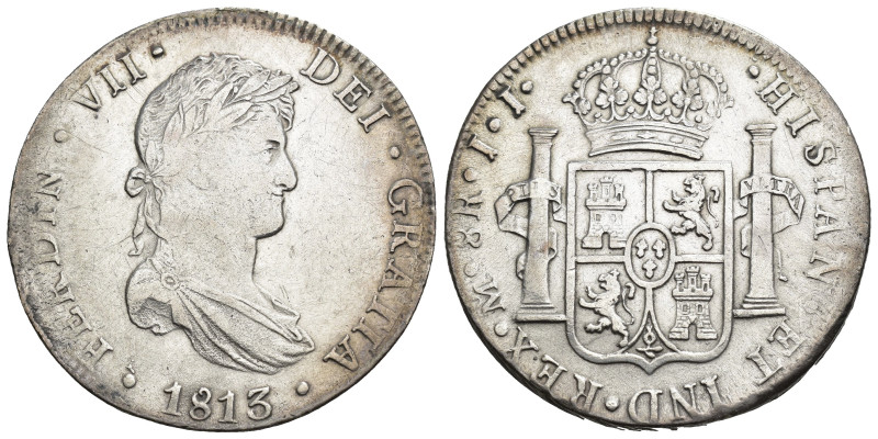 FERNANDO VII. 8 reales. México. 1813. JJ. AR 26,86 g. 38,9 mm. VI-1092. MBC.