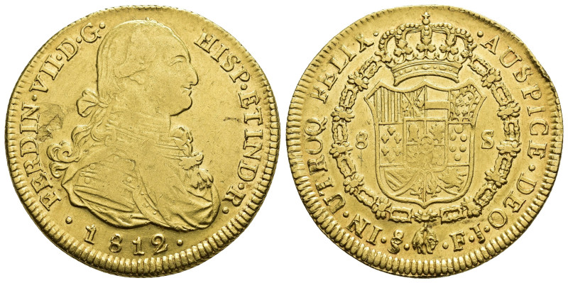 FERNANDO VII. 8 escudos. Santiago. 1812. FJ. AU 26,97 g. 38,2 mm. VI-1538. Hoja ...