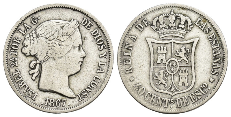 ISABEL II. 40 céntimos de escudo. Madrid. 1867. AR 4,99 g. 23,5 mm. VI-431. MBC-...