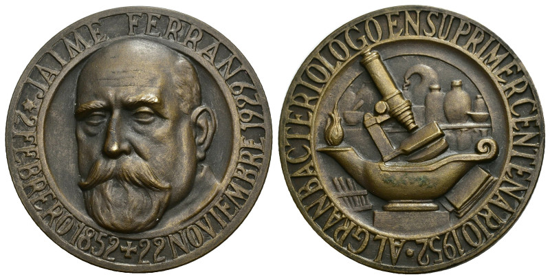 FRANCISCO FRANCO. Medalla. A D. Jaime Ferrán, primer centenario. 1952. AE 58 mm....