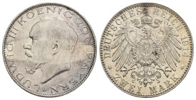 MONEDAS EXTRANJERAS. ESTADOS ALEMANES. BAVIERA. Luis III. 2 marcos. 1914. D. AR 11,14 g. 28 mm. KM-519. EBC/EBC+.
