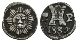 MONEDAS EXTRANJERAS. ARGENTINA. 1/4 real. 1839. Córdoba. PP. AR 0,90 g. 12,3 mm. KM-2.2. Janson A30-R17. CJ 7.1.1. MBC-/MBC+.