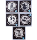 MONEDAS EXTRANJERAS. AUSTRALIA. Lote de 5 monedas de 1 dólar: 2013 (3), 2014 y 2015. En estuche. KM-1988 (2) y KM-1840a. Prueba.