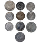 MONEDAS EXTRANJERAS. BOLIVIA. Lote de 10 monedas: un boliviano 1872; Melgarejo 1865; 50 centavos (5: 1895, 1896, 1899, 1900 y 1904); 4 soles 1830 Poto...