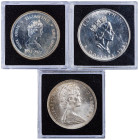 MONEDAS EXTRANJERAS. CANADÁ. Lote de 3 monedas: 1 dólar (2:) y 5 dólares. KM-761; 118 y 187. SC.
