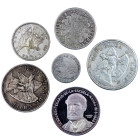MONEDAS EXTRANJERAS. CHILE. Lote de 6 monedas: 5 pesos (2: 1927 y 1968); 1 peso (2: 1896 y 1915); 50 centavos 1856; 1 real 1841. BC+/SC.