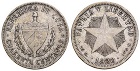 MONEDAS EXTRANJERAS. CUBA. 40 centavos. 1920. AR 9,85 g. 28,9 mm. KM-14.3. MBC.