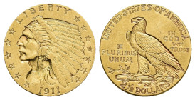 MONEDAS EXTRANJERAS. ESTADOS UNIDOS DE AMÉRICA. 2 1/2 dólares. 1911. AU 4,18 g. 17,85 mm. KM-128. Pequeñas marcas. MBC+.