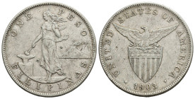 MONEDAS EXTRANJERAS. FILIPINAS. 1 peso. 1903. AR 26,99 g. 37,8 mm. KM-168. Finas rayas. MBC+.