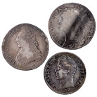 MONEDAS EXTRANJERAS. FRANCIA. Lote de 3 monedas: 1 ecu (2: 1770L y 1785M) y 5 francos (1829K). BC+/MBC.