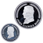 MONEDAS EXTRANJERAS. ISLAS KEELING Y COCOS. Lote de 2 monedas conmemorativas 150 aniversario: 25 rupias 1977 KM-X9; 10 rupias 1977 KM-X8. Prueba.