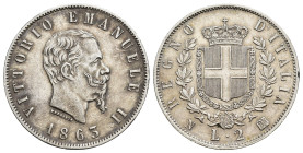 MONEDAS EXTRANJERAS. ITALIA-ESTADOS ITALIANOS. Víctor Manuel II. 2 liras. 1863. BN. AR 10,02 g. 26,9 mm. KM-6a2. MBC+.