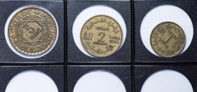 MONEDAS EXTRANJERAS. MARRUECOS. Mohamed V. Lote de 3 piezas: 1, 2 y 5 francos. 1365 y 1365 H. MBC/MBC+.