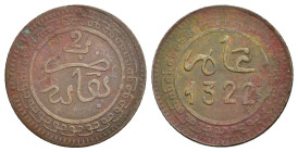 MONEDAS EXTRANJERAS. MARRUECOS. Abd al-Aziz. 2 mazuma. Fez 1322 H. BR 2 g. 20,1 mm. Y-15.2. Oxidaciones. MBC-.