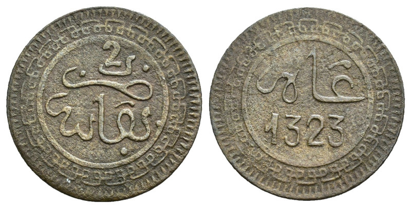 MONEDAS EXTRANJERAS. MARRUECOS. Abd al-Aziz. 2 mazuma. Fez 1323 H. BR 1,58 g. 20...