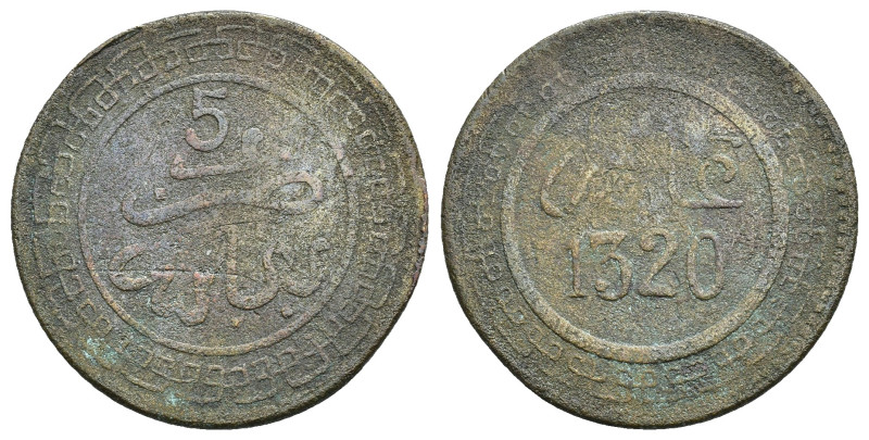 MONEDAS EXTRANJERAS. MARRUECOS. Abd al-Aziz. 5 mazuma. Fez 1320 H. BR 4,34 g. 25...