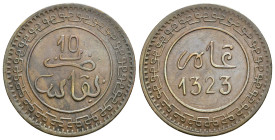 MONEDAS EXTRANJERAS. MARRUECOS. Abd al-Aziz. 10 mazuma. Fez 1323 H. BR 9,86 g. 20,3 mm. Y-17.3. MBC+. Escasa.