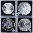 MONEDAS EXTRANJERAS. MÉXICO. Lote de 4 monedas de 1 onza AR: S/F, 1999, 2002 y 2013. SC.