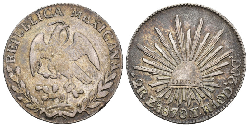 MONEDAS EXTRANJERAS. MÉXICO. 2 reales. Morelos. 1870. AR 6,53 g. 27,54 mm. KM-37...