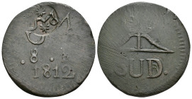 MONEDAS EXTRANJERAS. MÉXICO. 8 reales. Morelos. 1812. AE 21,07 g. 36,6 mm. KM-233.1. Resello. Rayas de acuñación. MBC.