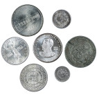 MONEDAS EXTRANJERAS. PERÚ. Lote de 7 monedas: 10000 soles de oro 1979; 1000 soles de oro 1979; 20 soles (2: 1965 y 1966); 1/2 sol 1935; 1 dinero 1902;...