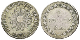 MONEDAS EXTRANJERAS. PERÚ. República sud-peruana. 2 reales. 1837. Cuzco. B.A. AR 6,63 g. 26,3 mm. KM-169.1. Pequeñas marcas. MBC/MBC-.