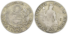MONEDAS EXTRANJERAS. PERÚ. 4 reales. 1836. Cuzco. B. Ar 12,48 g. 32,2 mm. KM-151.1. BC+.