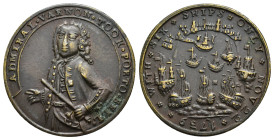 MONEDAS EXTRANJERAS. REINO UNIDO. Medalla. Almirante Vernon. Toma de Portobello. 1739. AE 5,7 g. 26,5 mm. MBC+.