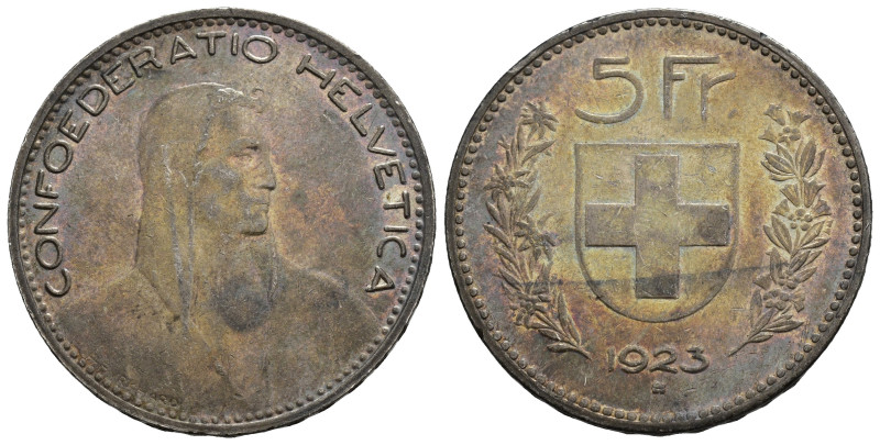 MONEDAS EXTRANJERAS. SUIZA. 5 francos. 1923-B. AR 25,01 g. 37,2 mm. KM-37. Peque...