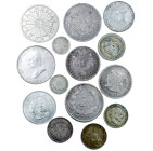 MONEDAS EXTRANJERAS. URUGUAY. Lote de 14 monedas: 1000 pesos. 1969; 10 pesos. 1961; 1 peso (4: 1877, 1895, 1917 y 1942); 50 centésimos (4: 1877A, 1894...