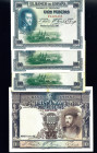 BILLETES ESPAÑOLES. Lote de 4 billetes: 100 pts. 1 de julio 1925 ED-C 1 (3: 2 serie F y 1 serie E); 1000 pts. 1 julio 1925 ED-C2. Doblados. Apresto. U...