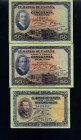 BILLETES ESPAÑOLES. Lote de 3 billetes: 25 pts. 12 de octubre 1926 ED-B109a; 50 pts. 17 mayo 1927 ED-B 110 (2). Uno de ellos con sello de República Es...
