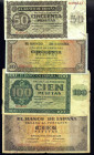 BILLETES ESPAÑOLES. Lote de 4 billetes. Banco de España en Burgos: 21 de noviembre 1936, 50 y 100 pts. (ED-D 21a y D 22a); y 20 de mayo de 1938, 50 y ...