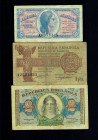 BILLETES ESPAÑOLES. Lote de 3 billetes: Ministerio de Hacienda, Madrid, 1937, 50 cts., 1 y 2 pts. ED-C 42-44. BC/MBC.