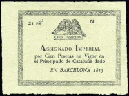 BILLETES ESPAÑOLES. José I Bonaparte. 100 pts. 1813. Barcelona. Asignado imperial napoleónico. ED-A 14. SC.