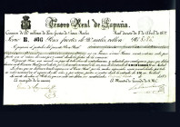 BILLETES ESPAÑOLES. Carlos V Pretendiente. 100 pesos fuertes. 8 de abril 1837. Tesoro real de España. ED-A 22. Doblada la matriz. SC.