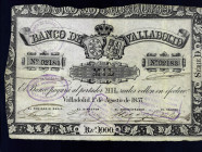 BILLETES ESPAÑOLES. 1000 reales. 1 de agosto 1857. Banco de Valladolid. Serie D. ED-A 125. 4 sellos. MBC.