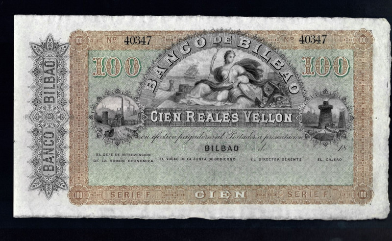 BILLETES ESPAÑOLES. 100 reales. 21 de agosto. 1857. Banco de Bilbao. Serie F. ED...