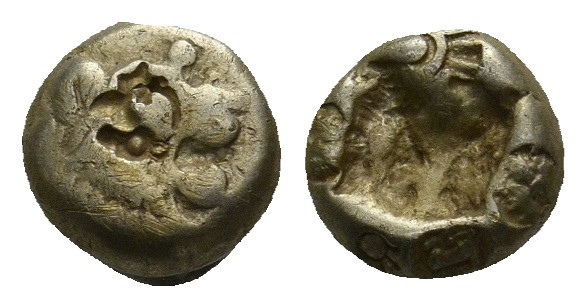 KINGS OF LYDIA. Alyattes (Circa 610-560 BC). EL Hemihekte.
1.16 Gr. 7.5 mm.