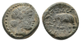 SELEUKID KINGS OF SYRIA. Antiochos III ‘the Great’ (222-187 BC). Ae.
2.18 Gr. 12.2 mm.