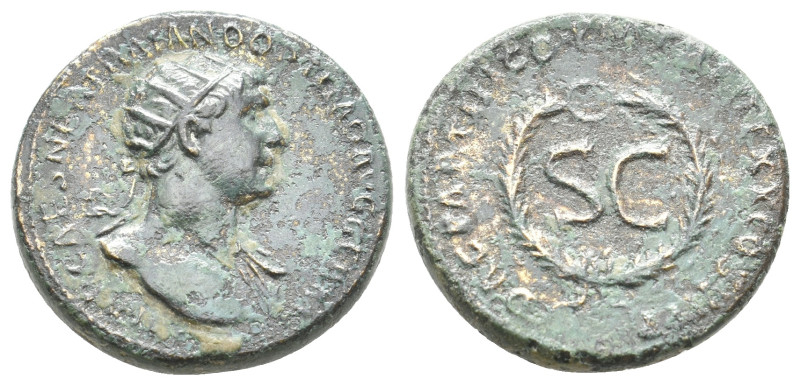 TRAJAN, 98-117 AD. AE, As. Rome, for use in Syria.
8.51 Gr. 23.1 mm.