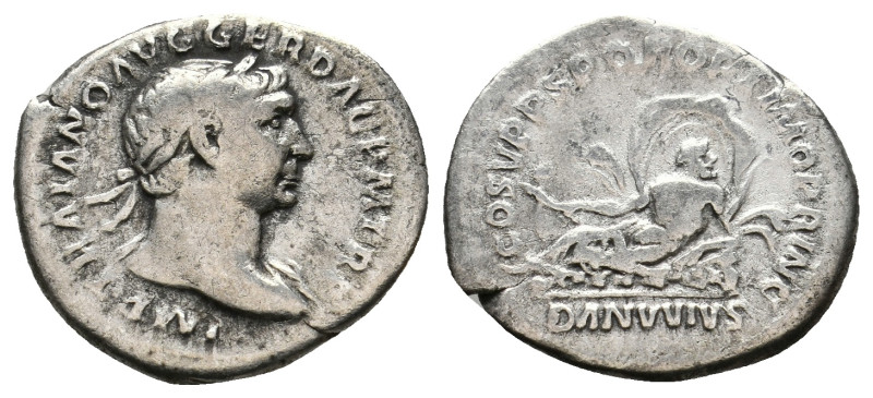 TRAJAN (98-117). Denarius. Rome.
3.16 Gr. 19.7 mm.