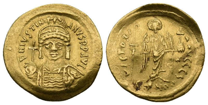 JUSTINIAN I (527-565). GOLD Solidus. Constantinople.
4.5 Gr. 21 mm.