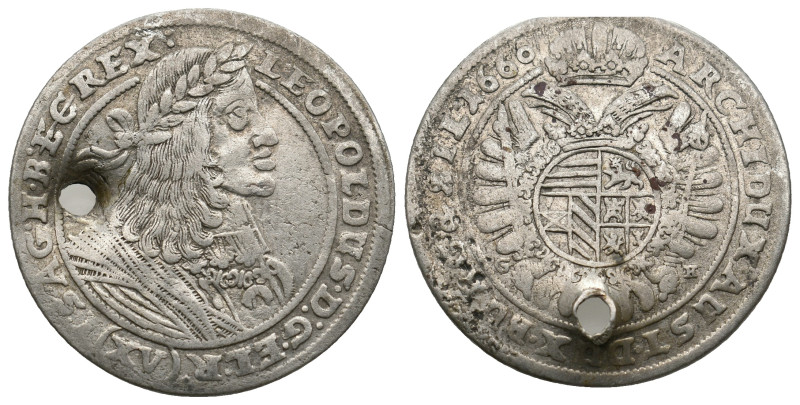 AUSTRIA. Leopold I (1658-1705). 15 Kreuzer (1660). Vienna.
5.56 Gr. 29 mm.