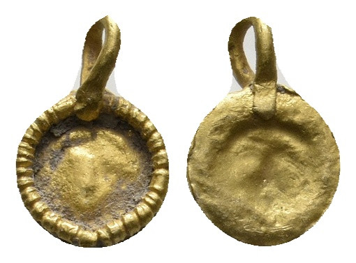 ANCIENT GREEK GOLD PENDANT (CIRCA 3RD-1ST CENTURY BC).
0.3 Gr. 10 mm.