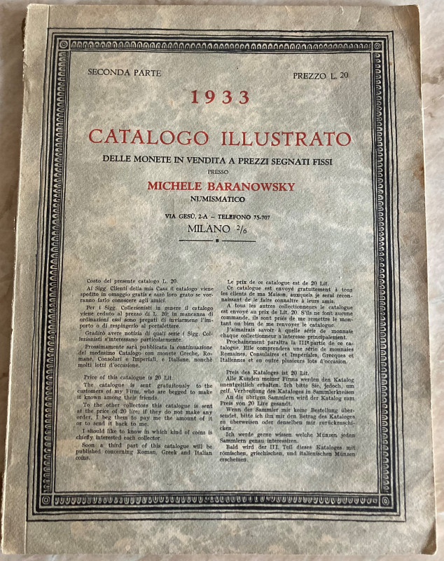 Baranowsky M. Fixed price list, Seconda Parte - Milano 1933. Soft cover, pp. fro...