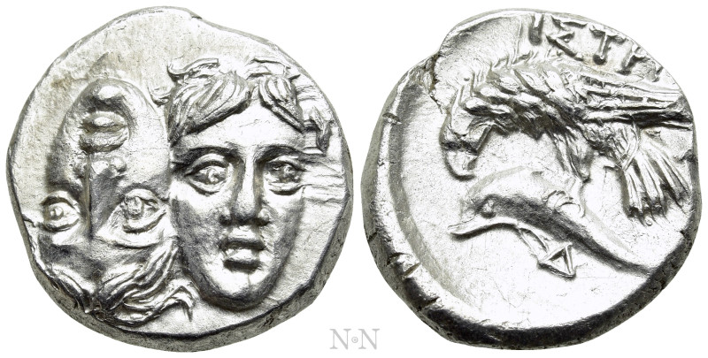 MOESIA. Istros. Drachm (4th century BC). 

Obv: Facing male heads, the left in...