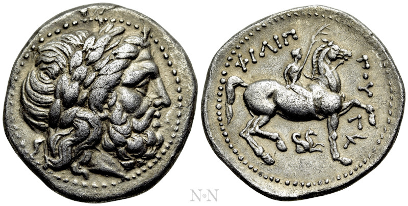 KINGS OF MACEDON. Philip II (359-336 BC). Tetradrachm. Amphipolis.

Obv: Laure...