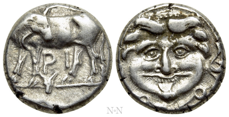 MYSIA. Parion. Hemidrachm (4th century BC). 

Obv: ΠΑ / ΡΙ. 
Bull standing le...